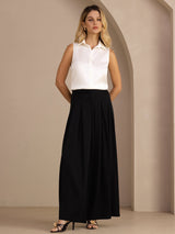 [Hvid] SilkSilky-DK Sleeveless Lapel Collar Dameskjorte 007