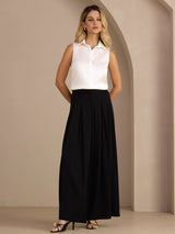 [Hvid] SilkSilky-DK Sleeveless Lapel Collar Dameskjorte 007