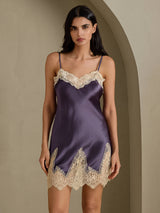 [Lilla Grå] SilkSilky-DK Sleeveless V Neck Natkjole 001
