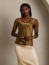 [Brun] SilkSilky-DK 19Momme Ærmeløs Dyb Rund Halsudskæring Camisole Top 006