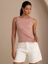 [Lyserød] SilkSilky-DK Sleeveless Round Neck Camisole Top 001