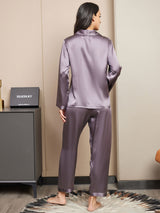 [Lilla Grå] SilkSilky-DK Long Sleeve Lapel Collar Dame Pyjamas 002