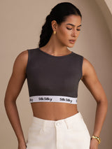 [Grå] SilkSilky-DK Sleeveless Crew Neck Camisole Top 001