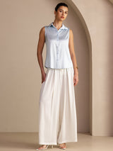 [Lyseblå] SilkSilky-DK Sleeveless Lapel Collar Dameskjorte 005