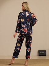 [Marine Blomster] SilkSilky-DK Long Sleeve Lapel Collar Dame Pyjamas 002