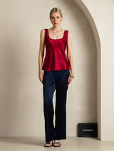 [Vin] SilkSilky-DK 19Momme Ærmeløs Dyb Rund Halsudskæring Camisole Top 006