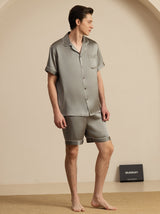 [Grågrøn] SilkSilky-DK Short Sleeve Lapel Collar Pyjamas til Mænd 003