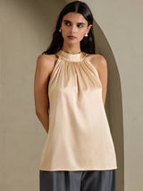 [Champagne] SilkSilky-DK Sleeveless Halter T-shirt til kvinder 003