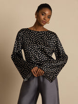 [Prikket] SilkSilky-DK 19Momme Silke Bell Sleeve Blouse 001