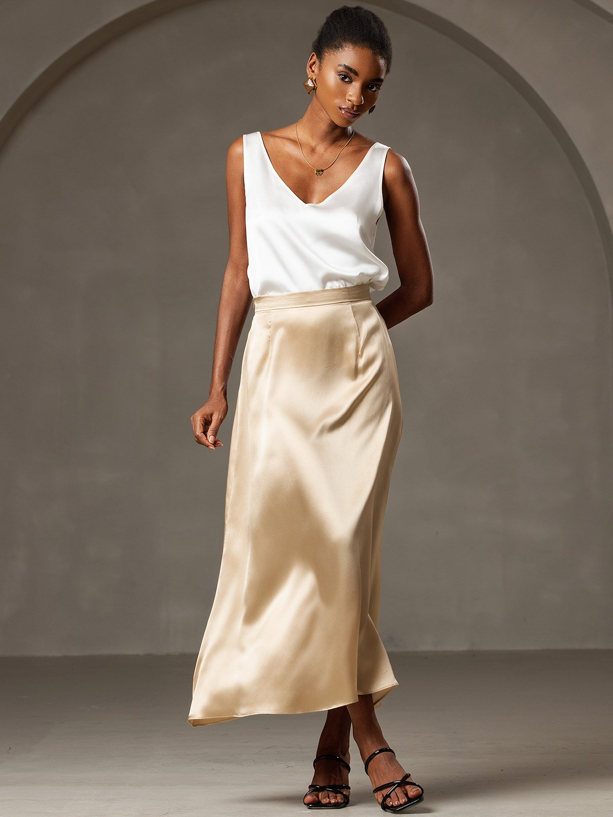 [Champagne] SilkSilky-DK 19Momme Silke Skirt 003