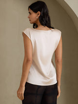 [Beige] SilkSilky-DK Cap Sleeve Round Neck T-shirt til kvinder 002