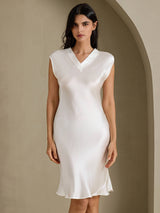[Hvid] SilkSilky-DK Cap Sleeve V Neck Natkjole 003