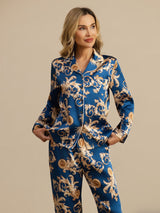 [Navy Drage] SilkSilky-DK Long Sleeve Lapel Collar Dame Pyjamas 006