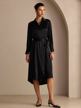 [Sort] SilkSilky-DK Long Sleeve Lapel Collar Kjole 006