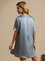 [Gråblå] SilkSilky-DK Half Sleeve V Neck Natkjole 002