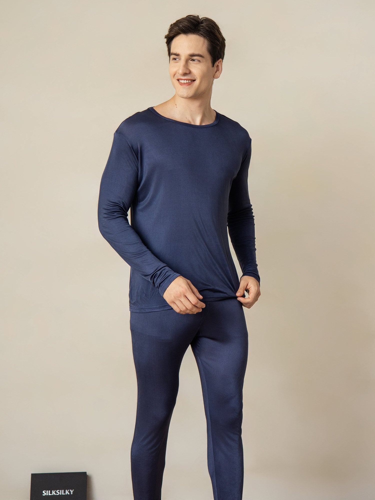 [Mørkeblå] SilkSilky-DK Silke Mens Pajamas 002