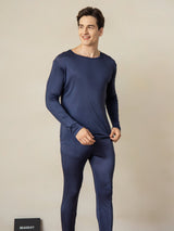 [Mørkeblå] SilkSilky-DK Langærmet Rund Hals Herre Lange Underbukser 002