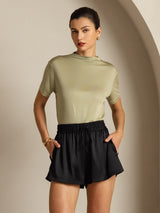 [Tørret Urte] SilkSilky-DK Short Sleeve T-shirt til kvinder 008