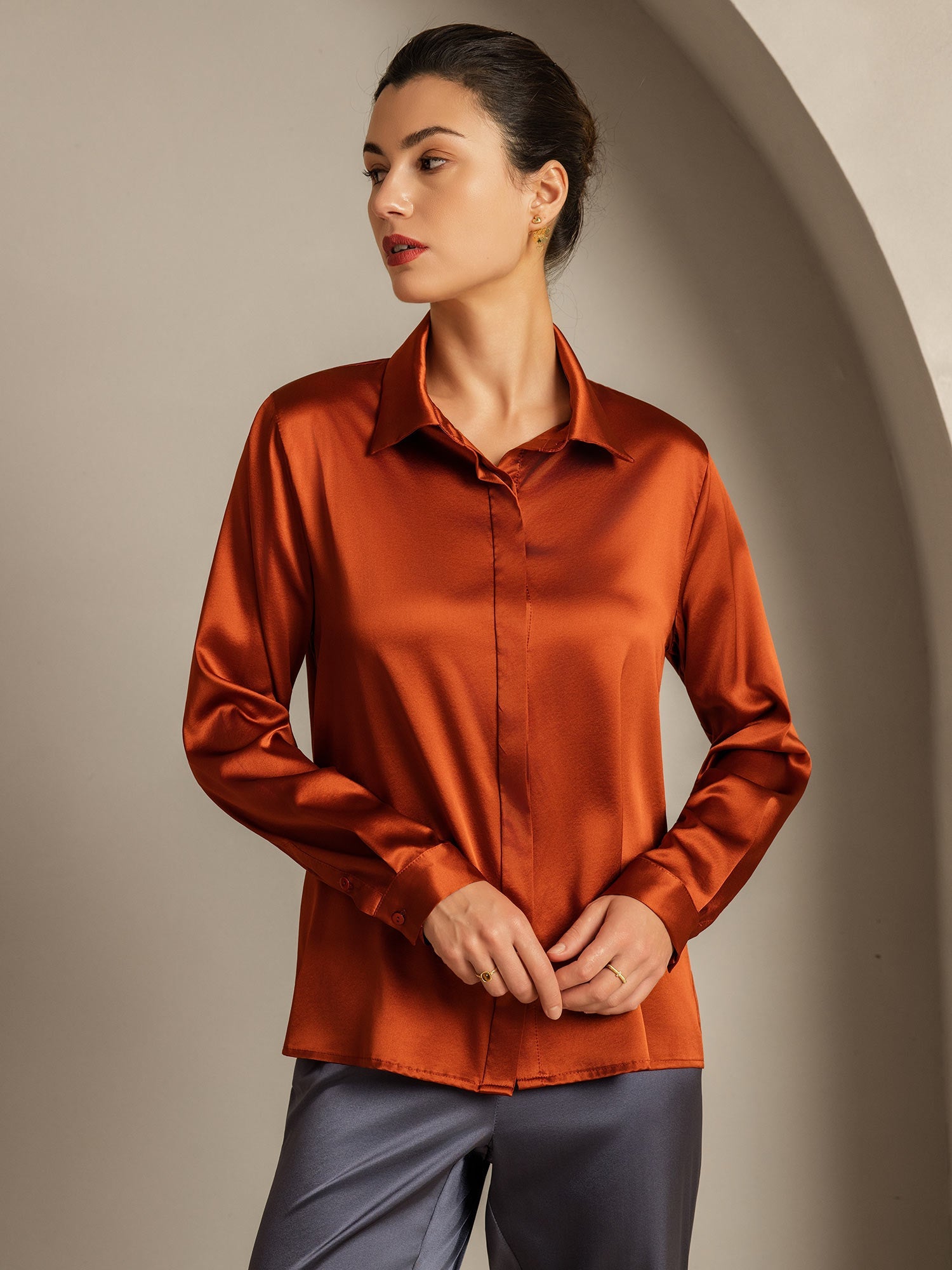 [Karamel] SilkSilky-DK 19Momme Silke Womens Shirt 001