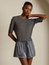 [Grå] SilkSilky-DK Half Sleeve Crew Neck T-shirt til kvinder 001