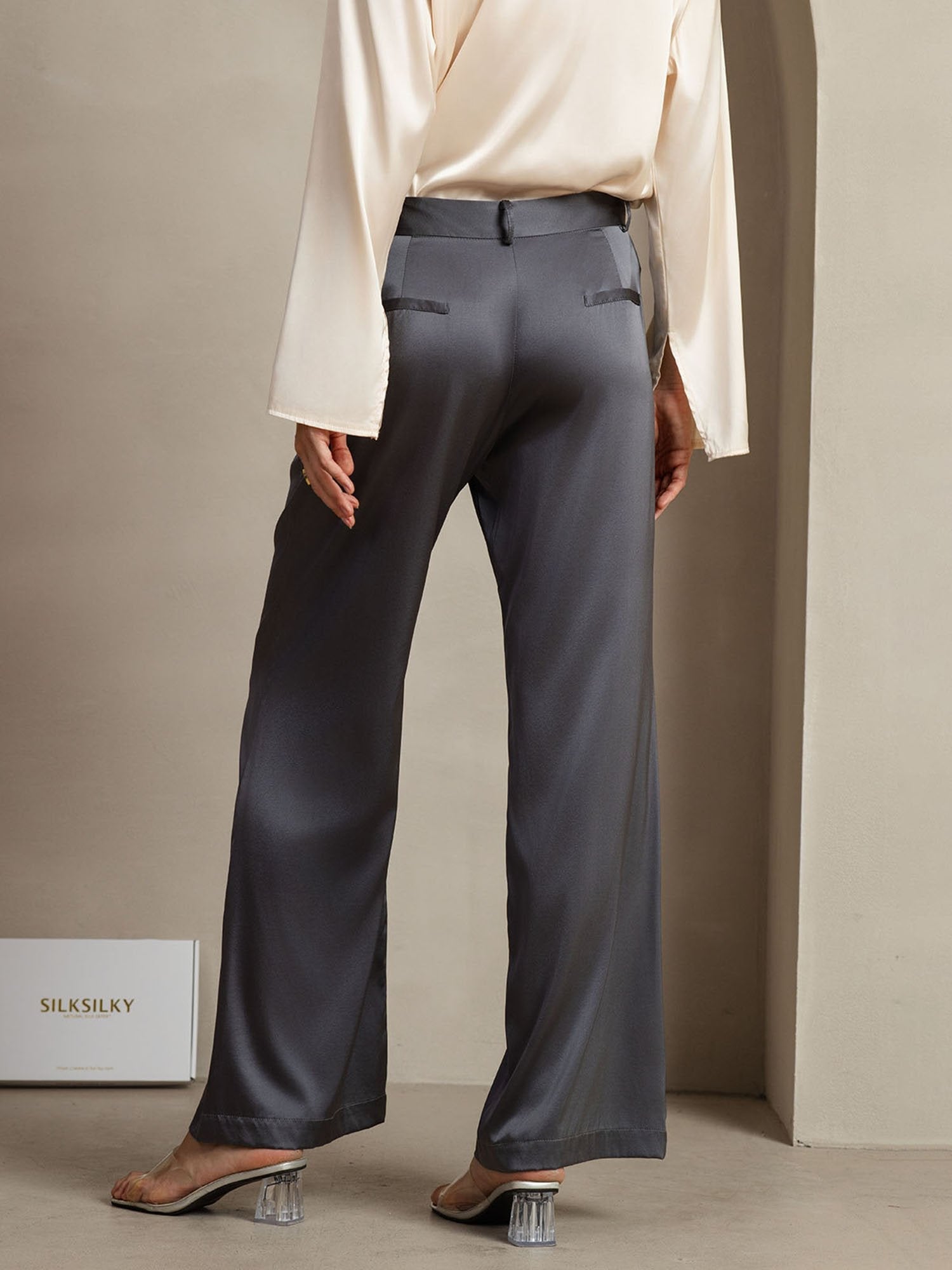 [Mørkegrå] SilkSilky-DK 19Momme Silke Womens Pants 002