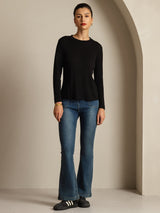 [Sort] SilkSilky-DK Long Sleeve Crew Neck T-shirt til kvinder 008