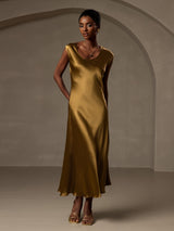 [Brun] SilkSilky-DK Kappeærmer Scoop Neck Kjole 004