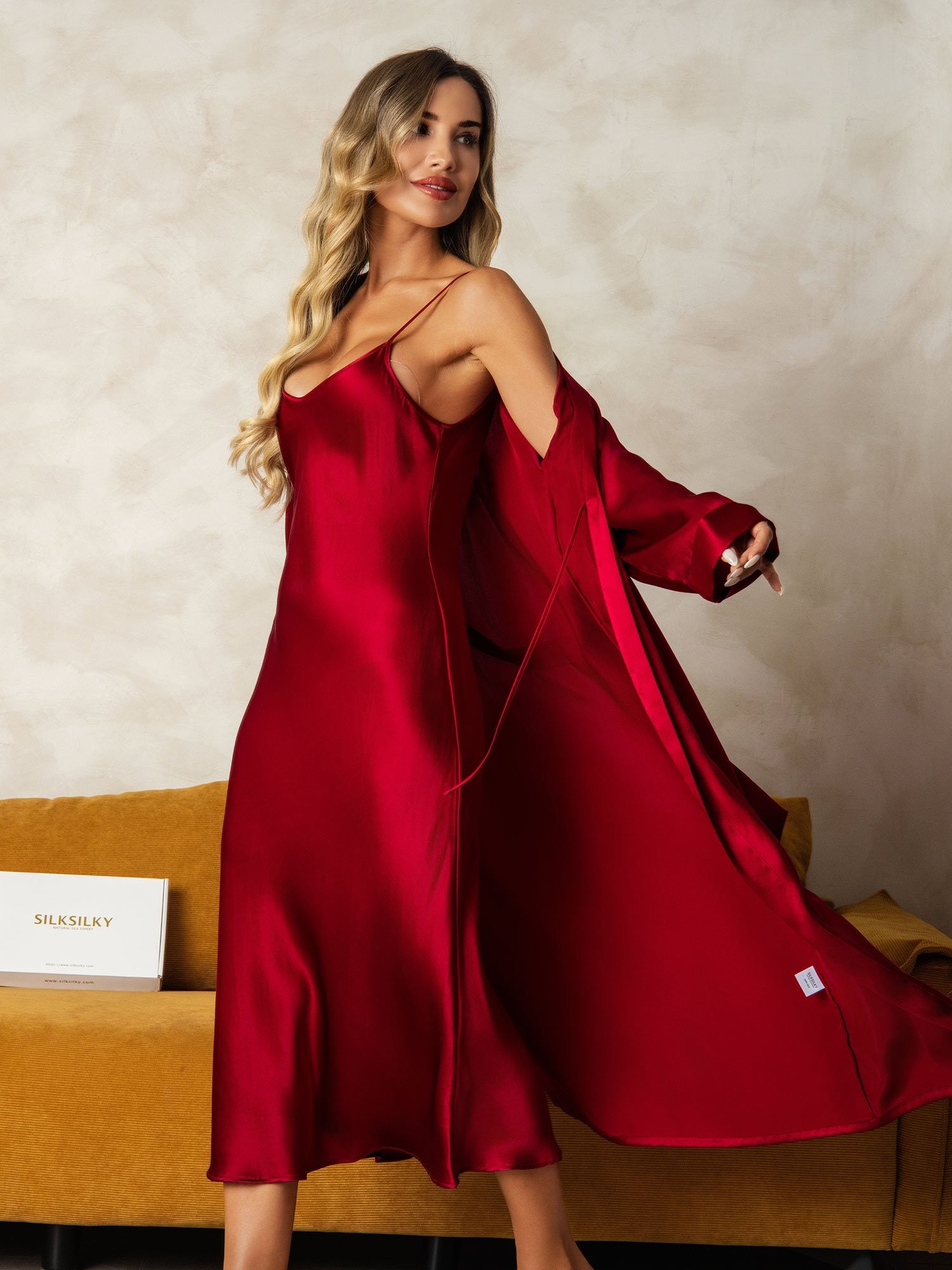 [Vin] SilkSilky-DK Silke Wrap Natkjole & Morgenkåbe Sæt 007