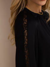[Sort] SilkSilky-DK Long Sleeve Keyhole Neck Damebluser 006