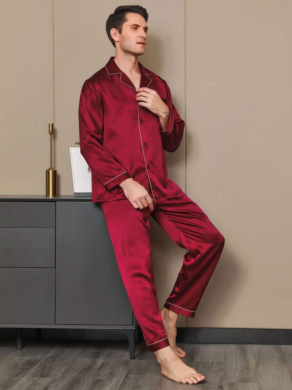 SilkSilky-DK Revers Pyjamas til Mænd Vin 003