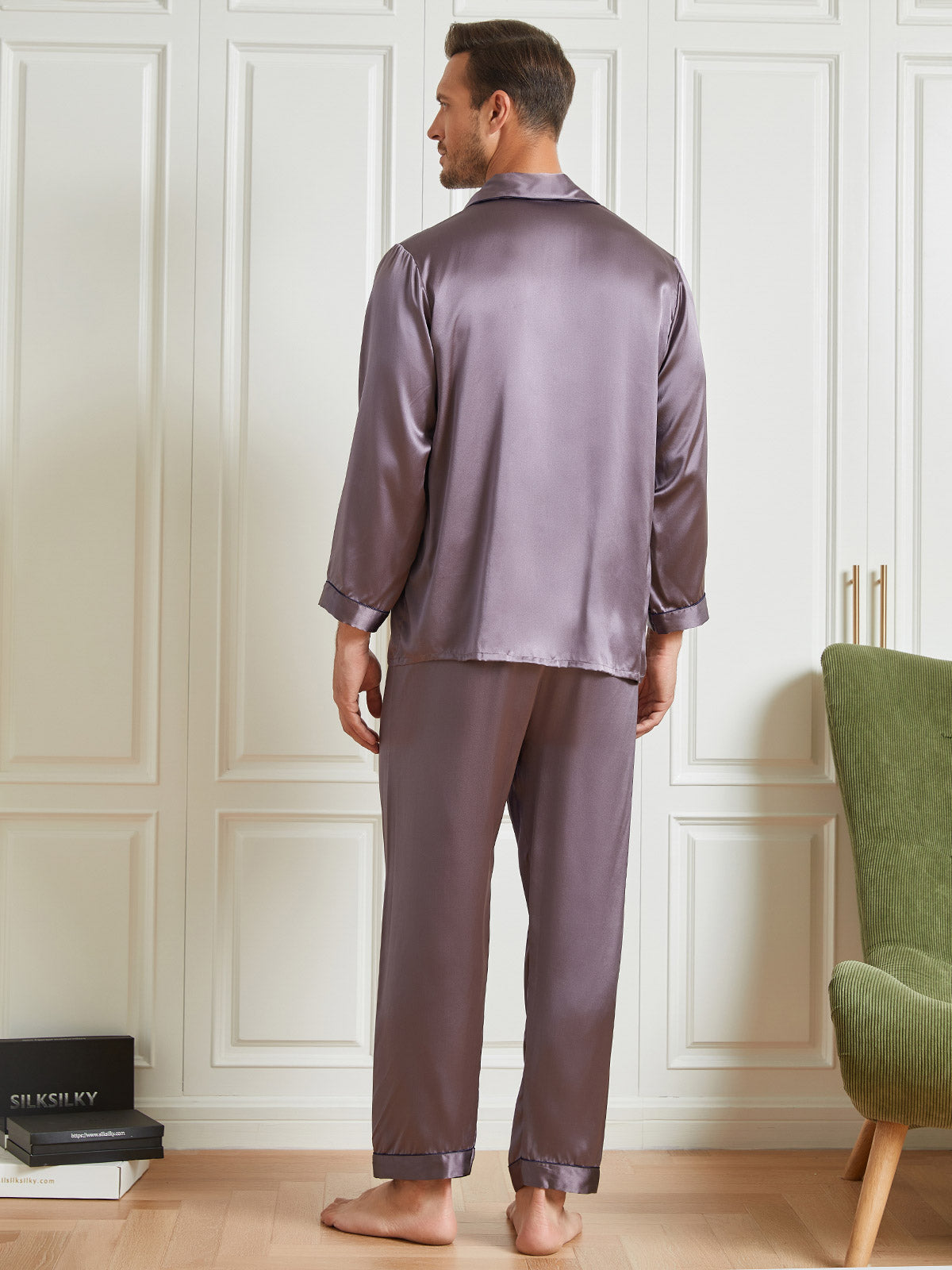 [Lilla Grå] SilkSilky-DK 19Momme Mens Pajamas 002