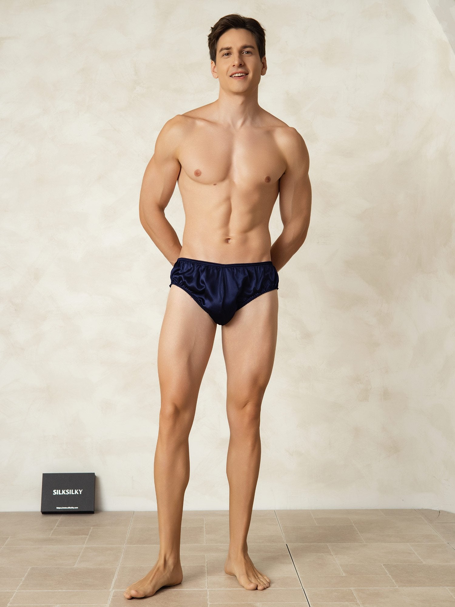 [Mørkeblå] SilkSilky-DK Silke Mens Underwear 003
