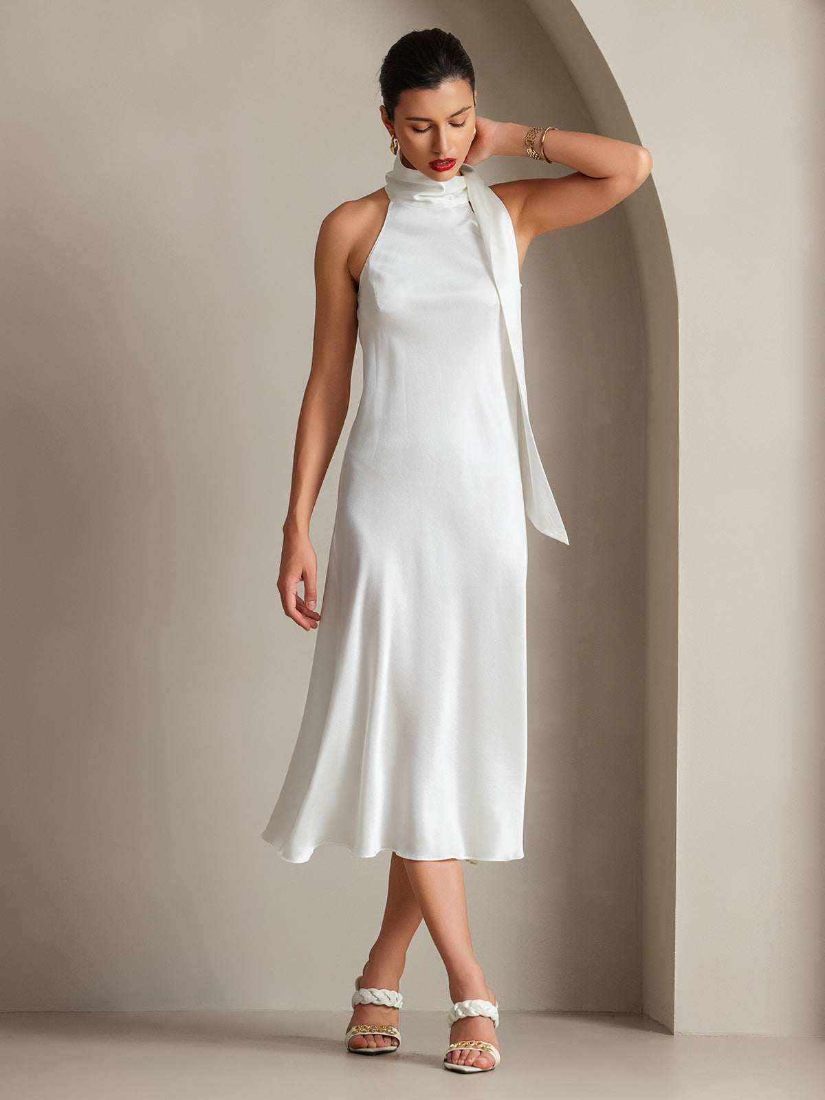 [Hvid] SilkSilky-DK 19Momme Silke Dress 007