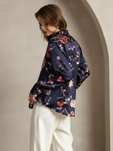 [Marine Blomster] SilkSilky-DK Long Sleeve Lapel Collar Dameskjorte 002