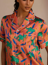 [Lerelefant] SilkSilky-DK Short Sleeve Lapel Collar Dame Pyjamas 005