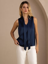 [Mørkeblå] SilkSilky-DK Sleeveless Tie Neck Camisole Top 003
