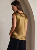[Brun] SilkSilky-DK Cap Sleeve Round Neck T-shirt til kvinder 002