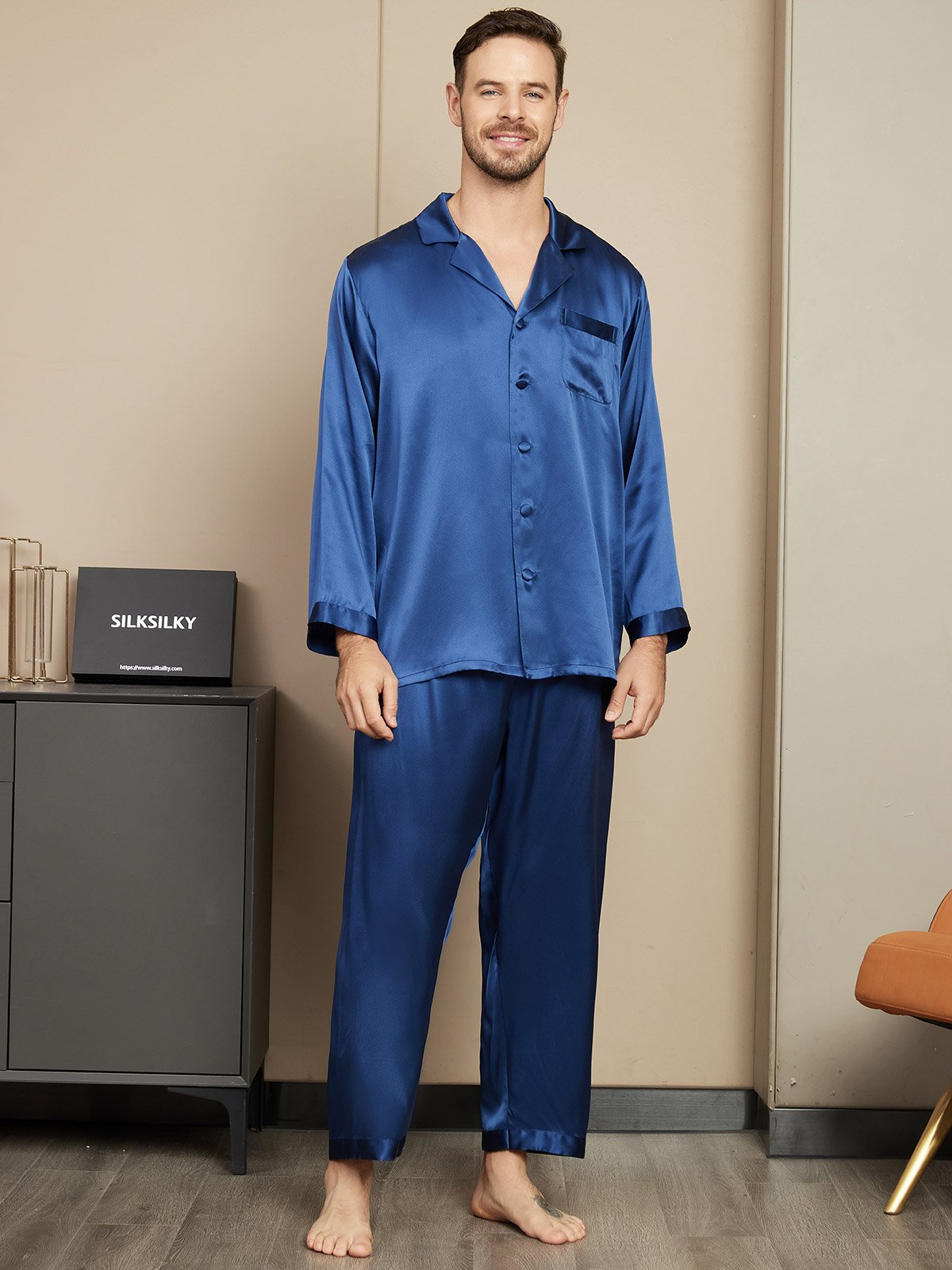 [Mørkeblå] SilkSilky-DK Mens Pajamas 001