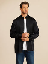 [Sort] SilkSilky-DK Long Sleeve Stand Collar Herreskjorte 004