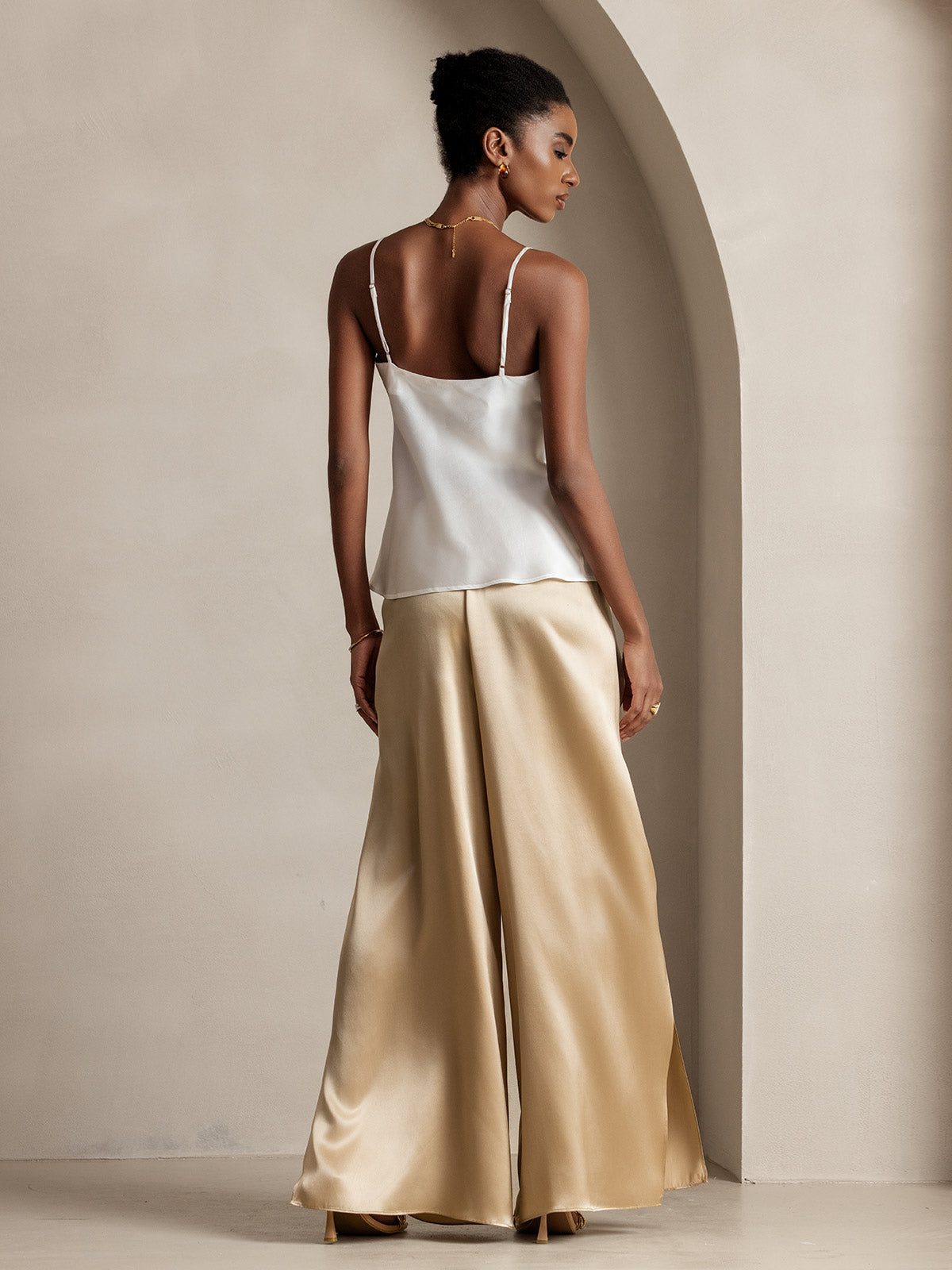[Champagne] SilkSilky-DK 19Momme Silke Split Damebukser 002
