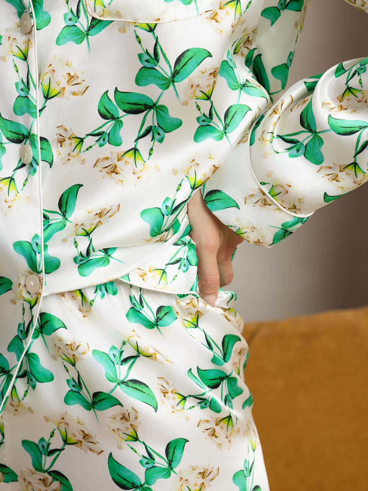 [Grøn Blomster] SilkSilky-DK Womens Pajamas 008
