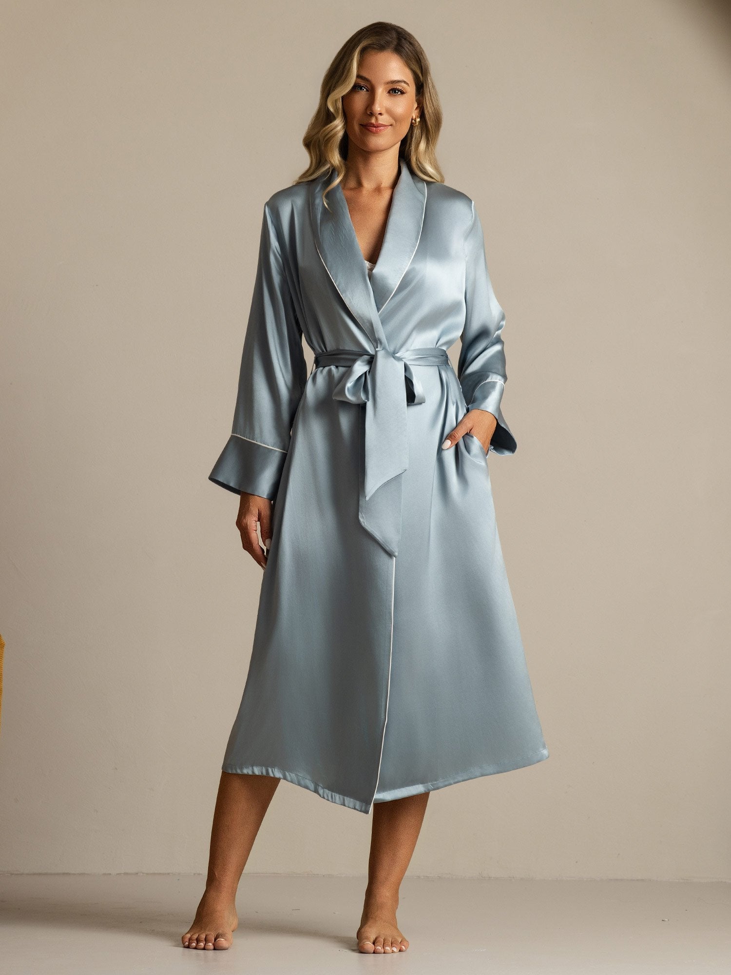 [Gråblå] SilkSilky-DK Silke Womens Robe 003