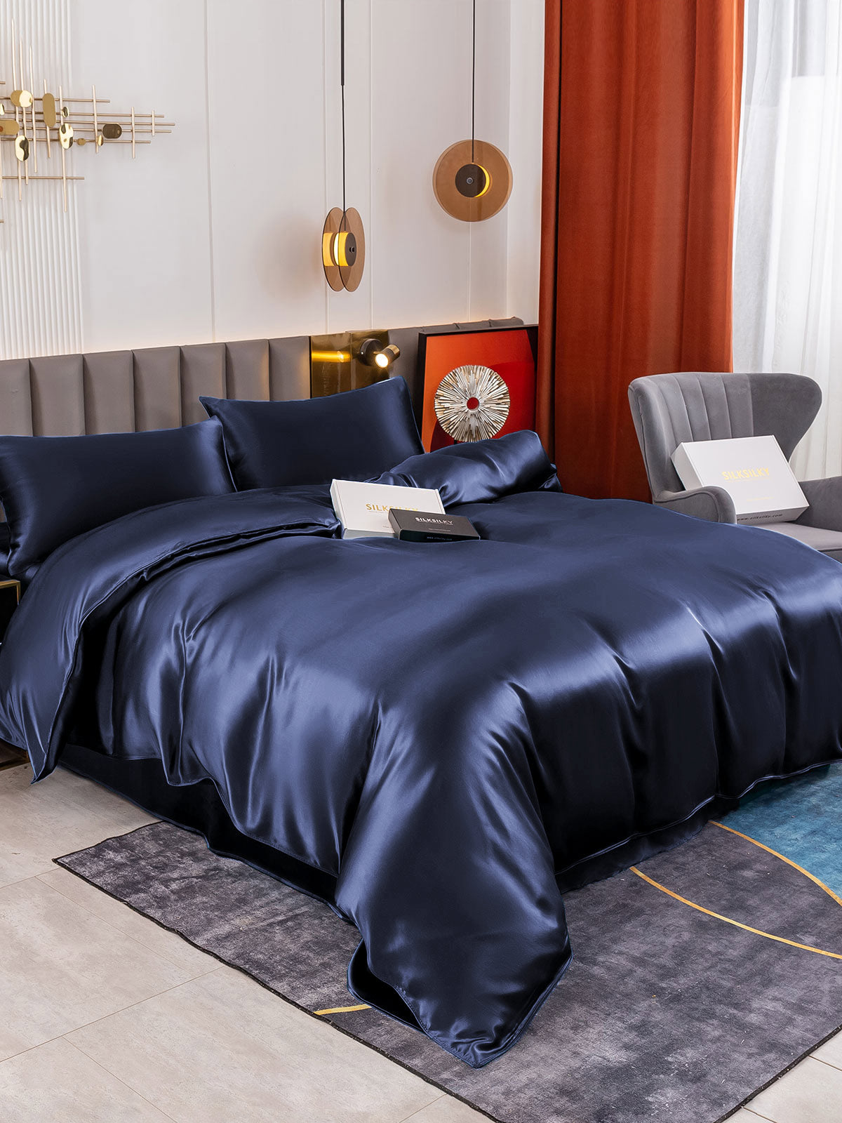 [Mørkeblå] SilkSilky-DK 19Momme Bedding Set 003