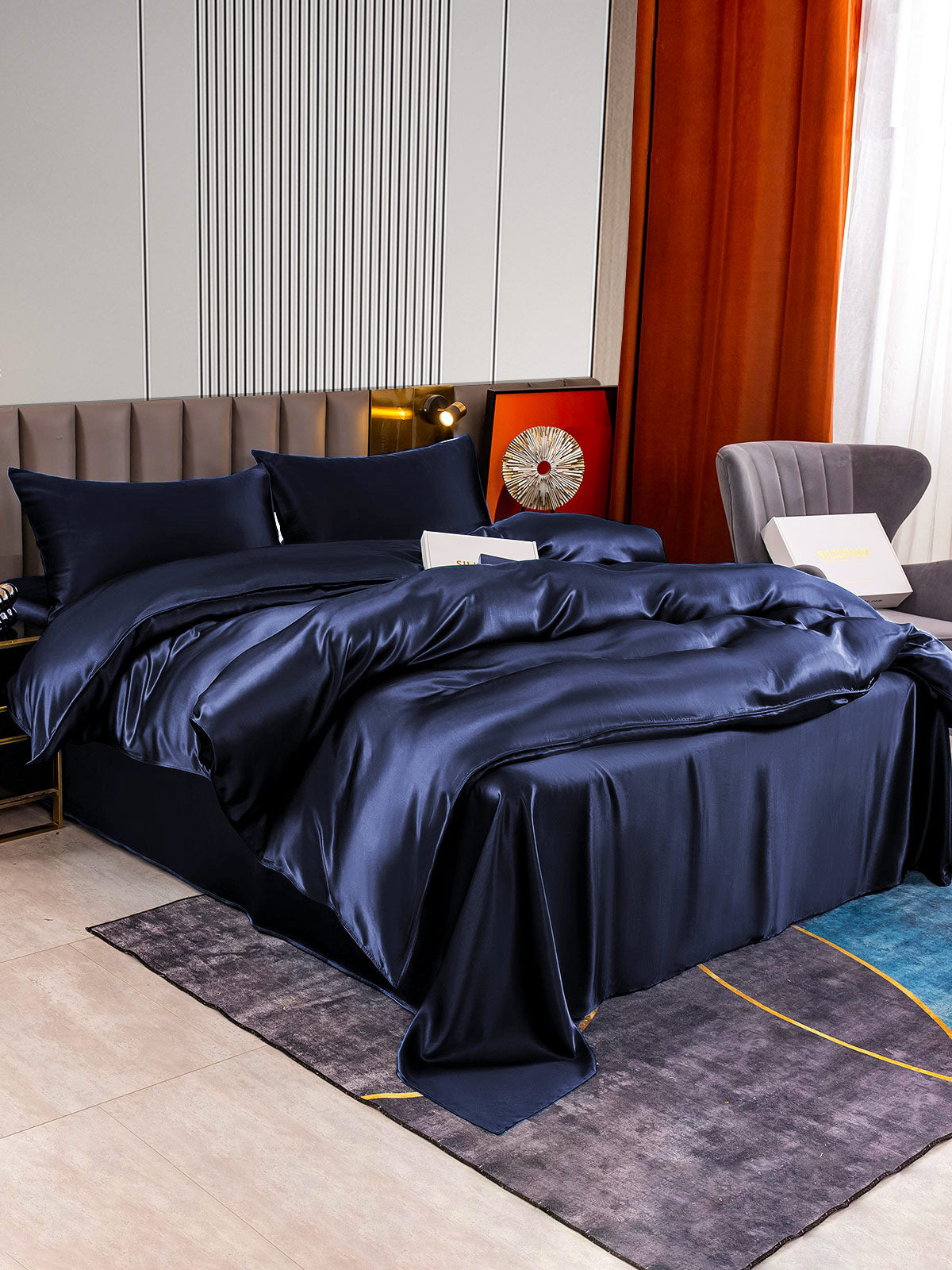 [Mørkeblå] SilkSilky-DK 22Momme Bedding Set 003