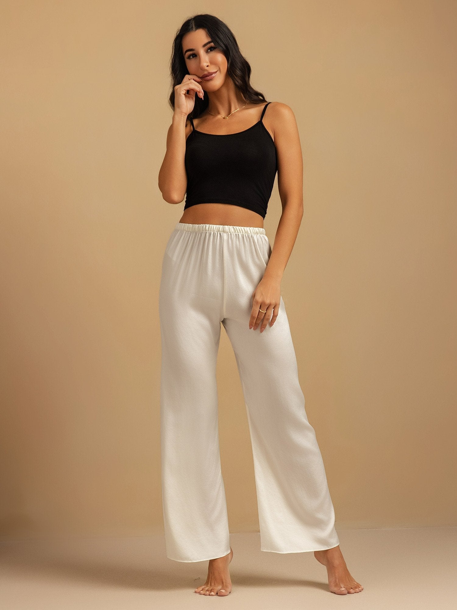 [Hvid] SilkSilky-DK 19Momme Silke Womens Sleep Bottoms 005,