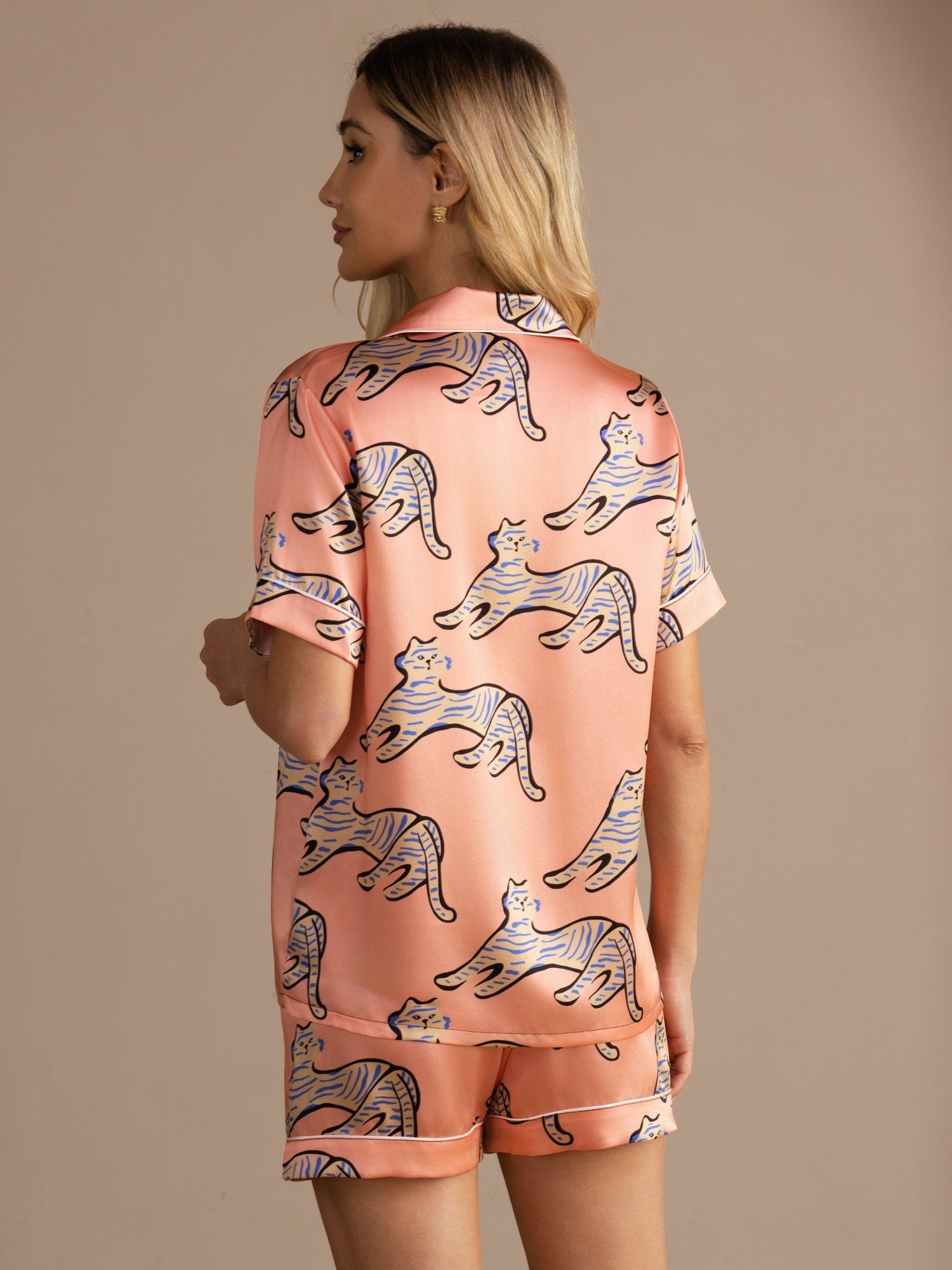 [Rosa Kat] SilkSilky-DK Short Sleeve Lapel Collar Dame Pyjamas 002