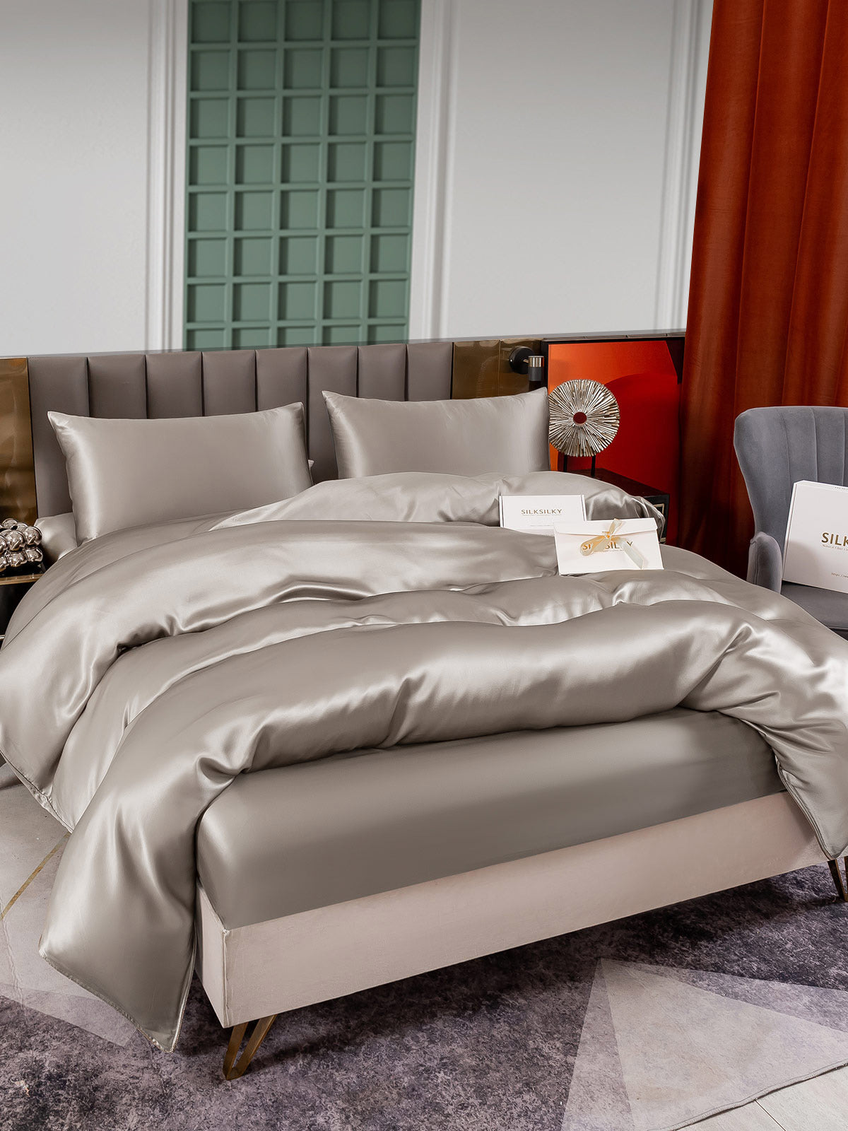 [Grå] SilkSilky-DK 25Momme Bedding Set 002
