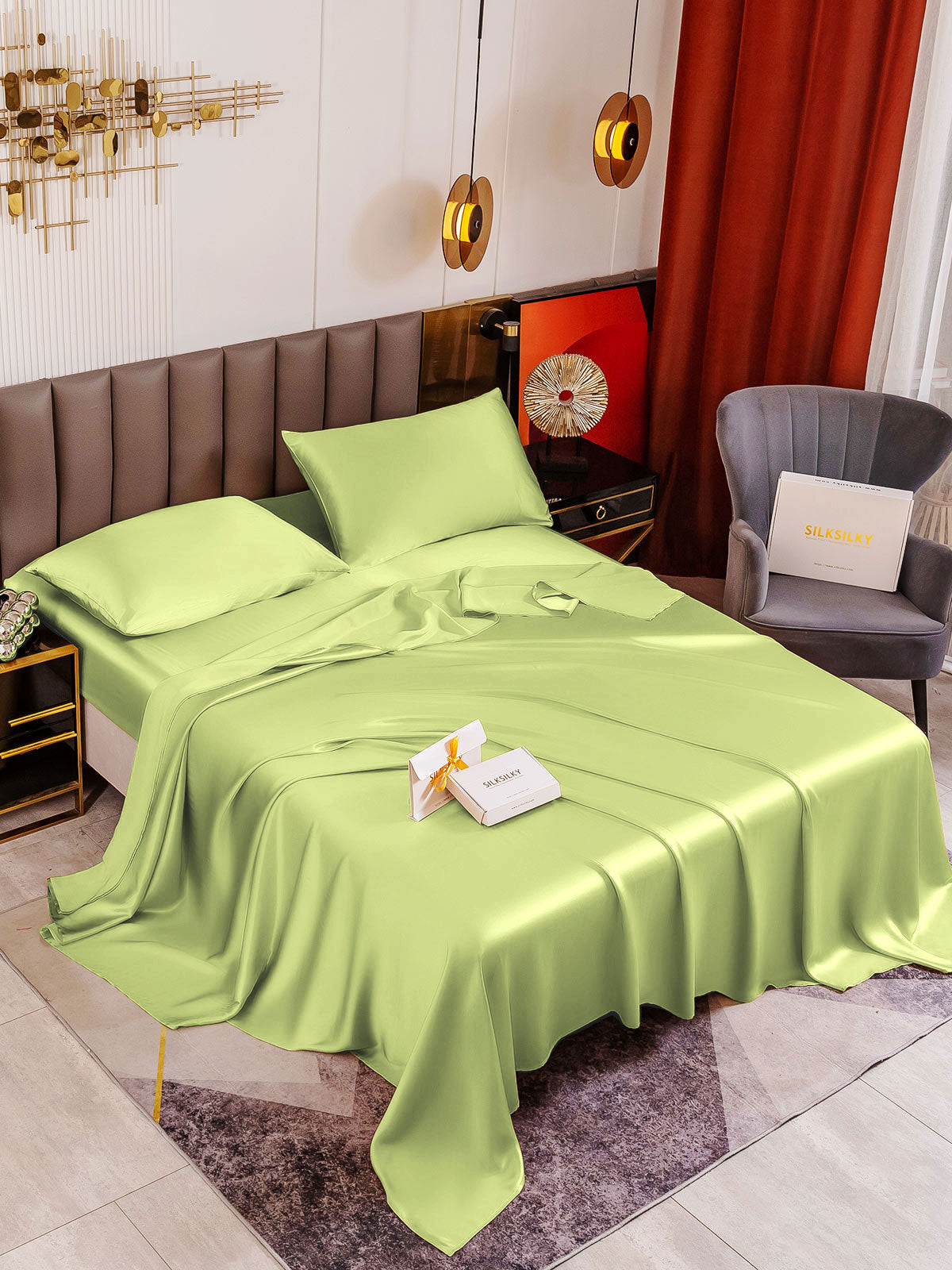 [Mintgrøn] SilkSilky-DK 19Momme Bedding Set 001