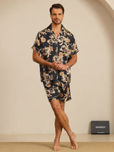 [Sort Drage] SilkSilky-DK Short Sleeve Notch Collar Pyjamas til Mænd 007