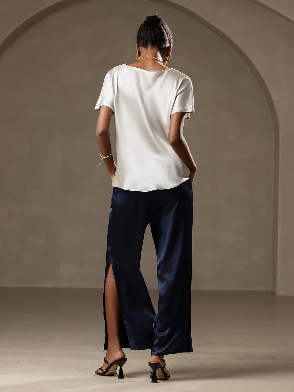[Lysegrå] SilkSilky-DK 19Momme Silke Womens T-Shirt 002